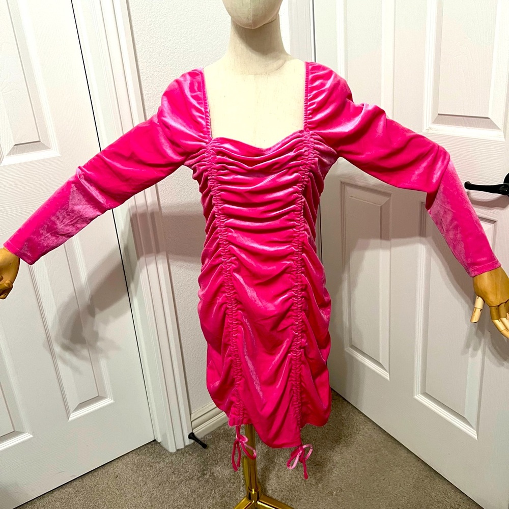 Hot pink velvet rouse dress. NWT